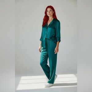 Lauren Alexandra Vintage Teal 100% Silk Pajama Set